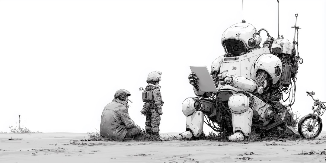 Multirrupt Narrative Persuasion image of robot talking to kid